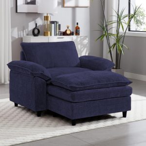 (Available only in Japan) Accent Chair with Ottoman – Single Sofa, Blue Gray
